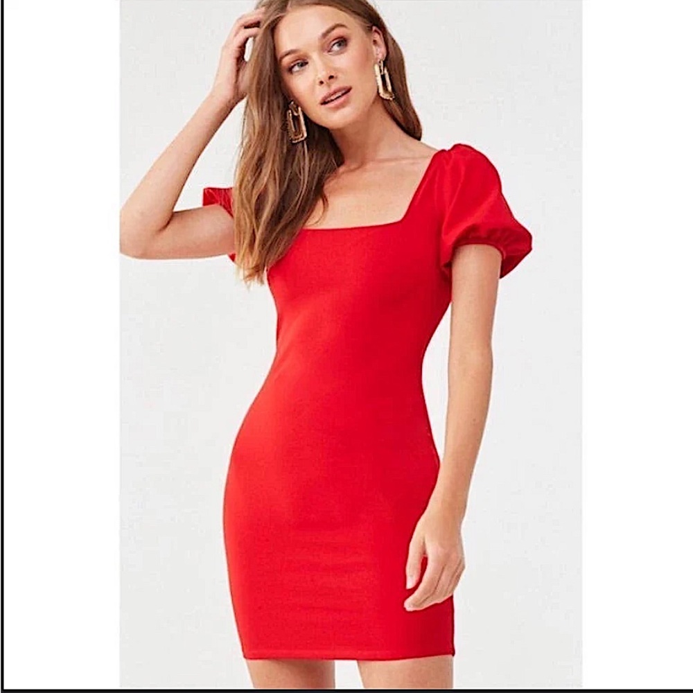 FOREVER 21 Red Puff Sleeve Dress - New Women